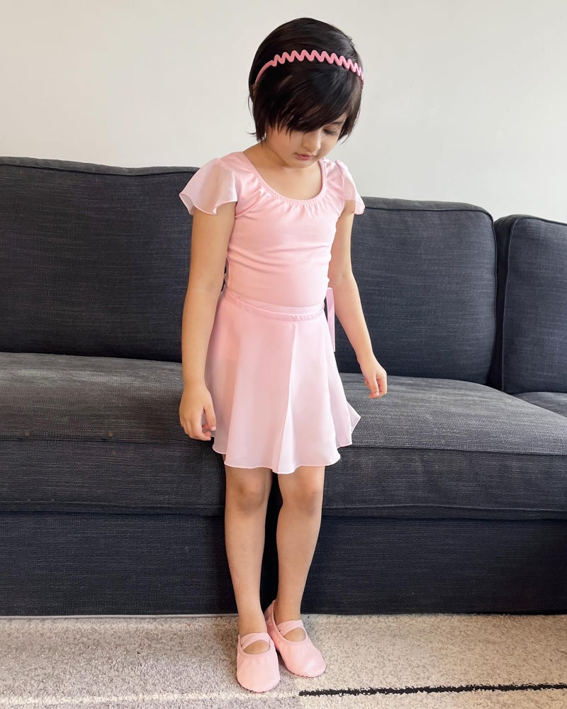 Stelle Girls Short Sleeve Dance Active Dress Ballet Leotard Combo with Dance Skirt and Dance Tight (Ballet Pink (Ruffle Sleeve), 110, 6 Years) - Image 3